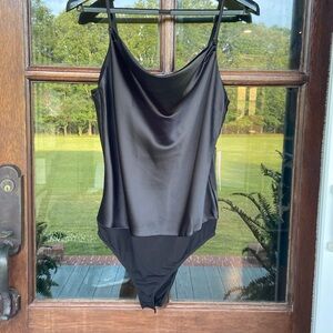 Dress Forum black satin bodysuit. NWT. size large‎